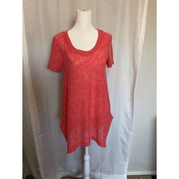 Soft Surroundings Dione Red Poppy Stripe Tee  Women S Knit Top Tunic - Picture 1 of 15